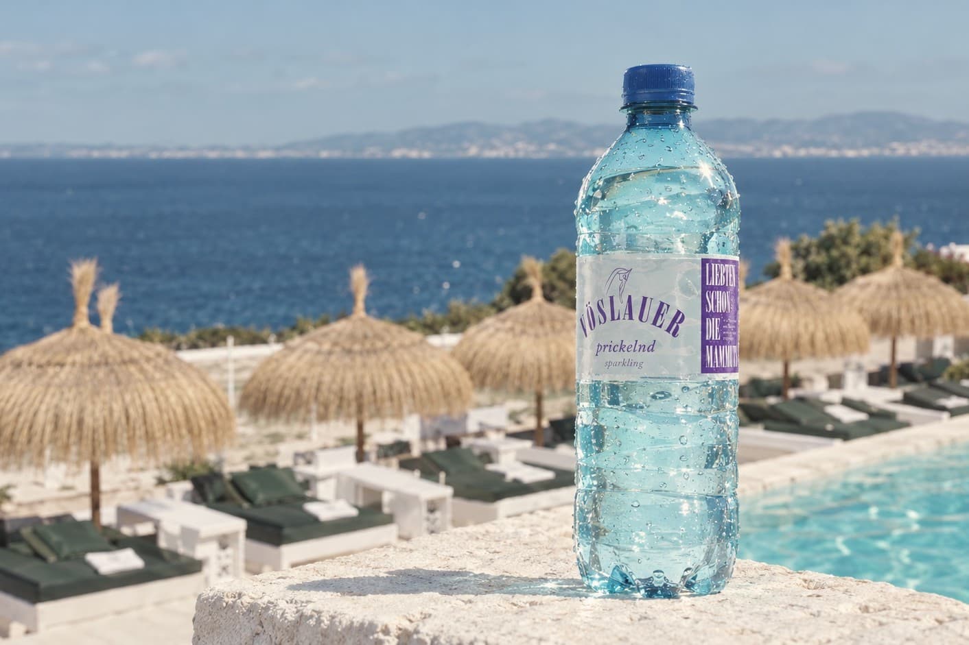 Vöslauer Flasche im Shiva Beach Club auf Mallorca
